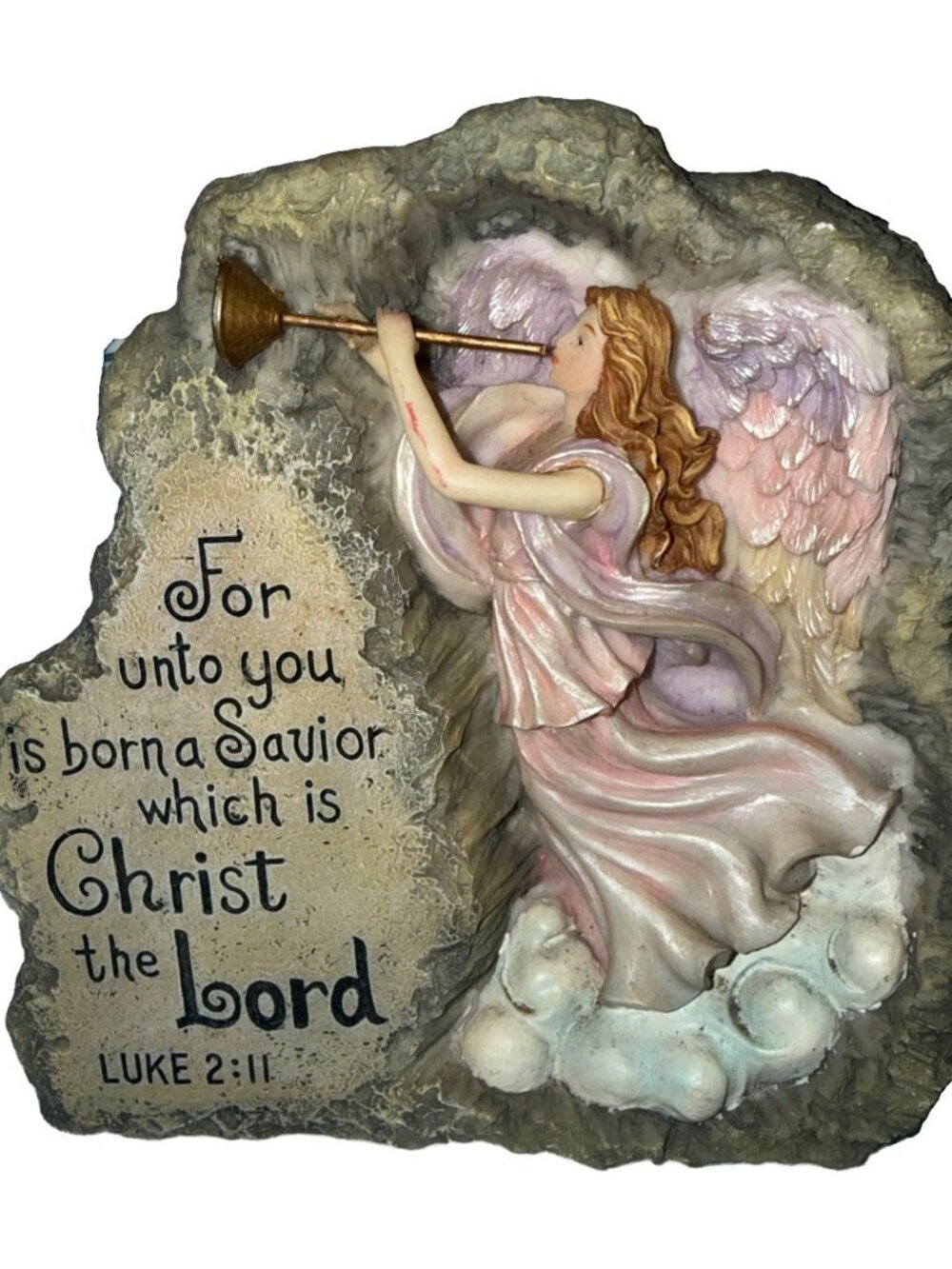 Angel Figurine Verse Luke 2:11 Resin Stone Christian Home Decor Bible 6”L x 6”W
